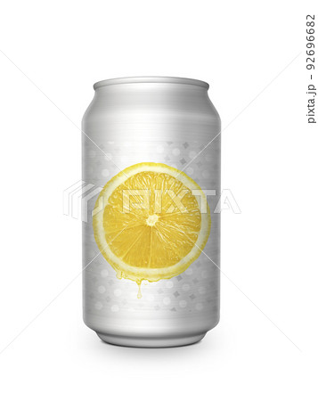 Fresh lemon soft drink in aluminum can on white background For design 92696682