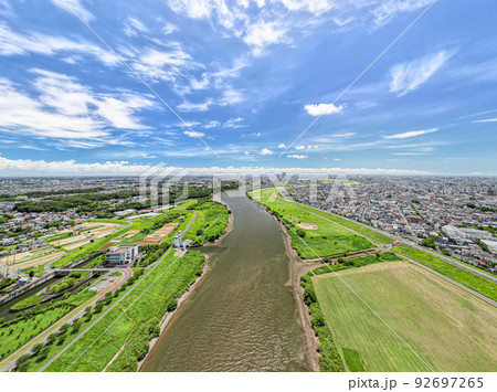 空撮「千葉県」江戸川矢切付近から下流を望む 空撮「千葉県」江戸川矢切付近から下流を望む 92697265