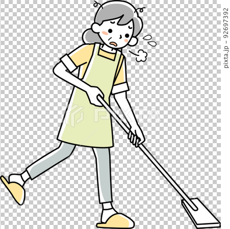 疲れた表情で床にモップをかけるシニア女性 疲れた表情で床にモップをかけるシニア女性 92697392