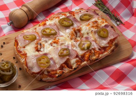 italian pizza on air dough with bacon and jalapeno italian pizza on air dough with bacon and jalapeno 92698316