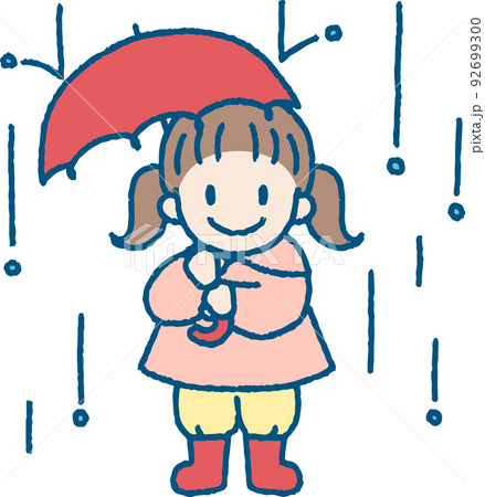 雨のなか傘をさして立つ女の子のイラスト 92699300