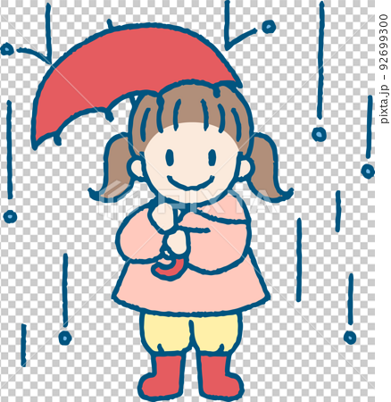 雨のなか傘をさして立つ女の子のイラスト 92699300