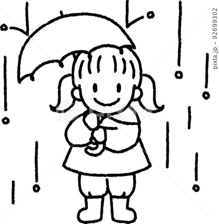 雨のなか傘をさして立つ女の子のイラスト 92699302