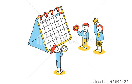 カレンダーの前で学習計画を考える学生のイラスト カレンダーの前で学習計画を考える学生のイラスト 92699422