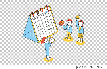 カレンダーの前で学習計画を考える学生のイラスト カレンダーの前で学習計画を考える学生のイラスト 92699422