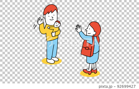 産後パパ育休 育児休暇中の男性と仕事に行く女性のイラスト 産後パパ育休 育児休暇中の男性と仕事に行く女性のイラスト 92699427