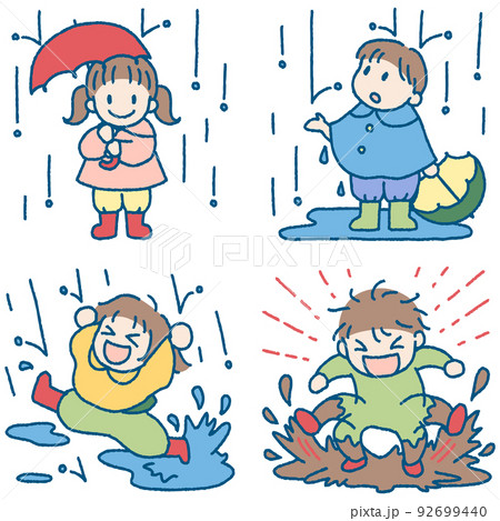 雨の日の子供のイラストセット 92699440