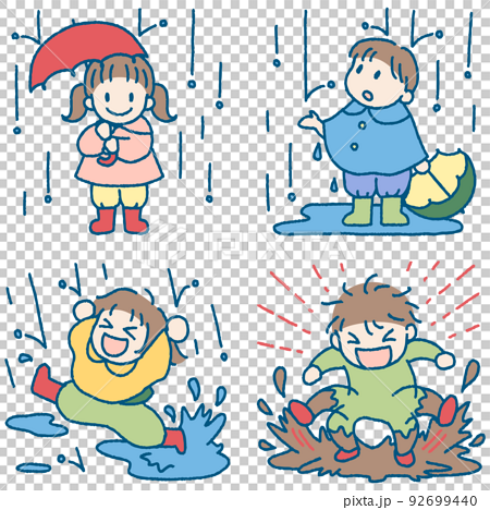 雨の日の子供のイラストセット 92699440