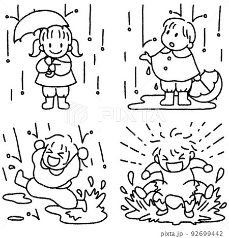 雨の日の子供のイラストセット 92699442