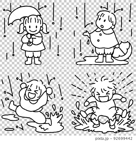 雨の日の子供のイラストセット 92699442