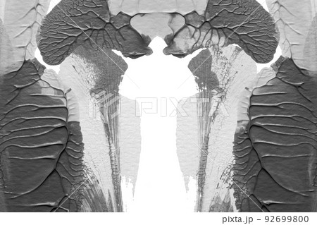 black white abstract acrylic painting color texture on white paper background by using rorschach inkblot method 92699800