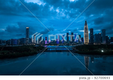 Aerial view of  landscape at night in Shenzhen city,China Aerial view of  landscape at night in Shenzhen city,China 92700693