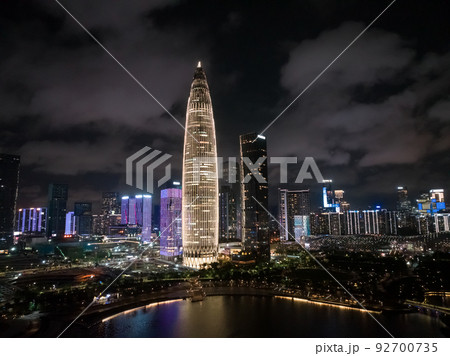 Aerial view of  landscape at night in Shenzhen city,China 92700735