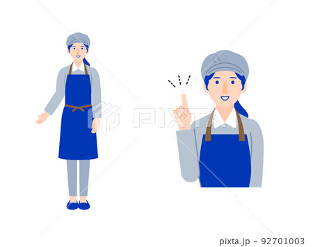 帽子をかぶったショップスタッフ 全身と上半身の女性イラスト2 帽子をかぶったショップスタッフ 全身と上半身の女性イラスト2 92701003