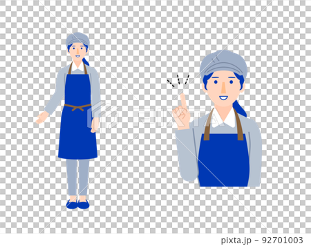 帽子をかぶったショップスタッフ 全身と上半身の女性イラスト2 帽子をかぶったショップスタッフ 全身と上半身の女性イラスト2 92701003
