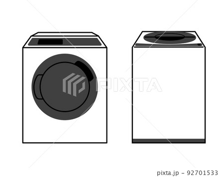 縦型洗濯機とドラム式洗濯機のセット 白黒のイラスト素材