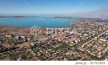 The small town of Balkhash is a view from a drone The small town of Balkhash is a view from a drone 92701609