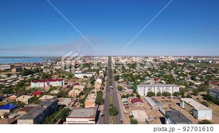 The small town of Balkhash is a view from a drone 92701610