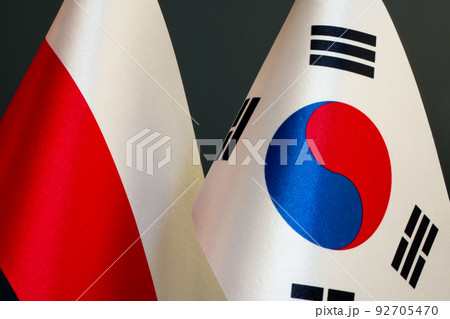 Flags of Poland and South Korea side by side. Flags of Poland and South Korea side by side. 92705470