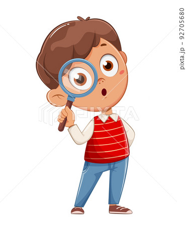 Cute schoolboy with magnifying glass 92705680