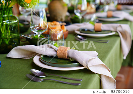 beautiful setting of a large table. table decoration. 92706016