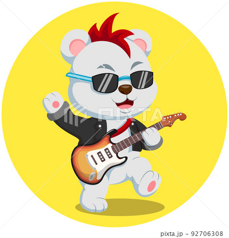 Cute cartoon rock star cat playing the guitar 92706308