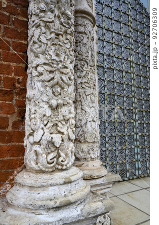 Assumption Cathedral of 17th century with carved stone columns and gates in Ryazan Kremlin, Russia Assumption Cathedral of 17th century with carved stone columns and gates in Ryazan Kremlin, Russia 92706309