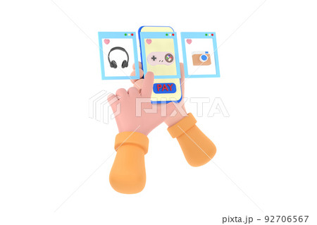 hand hold mobile screens Shopping app flat design template for mobile apps. Shopping online concept. 92706567