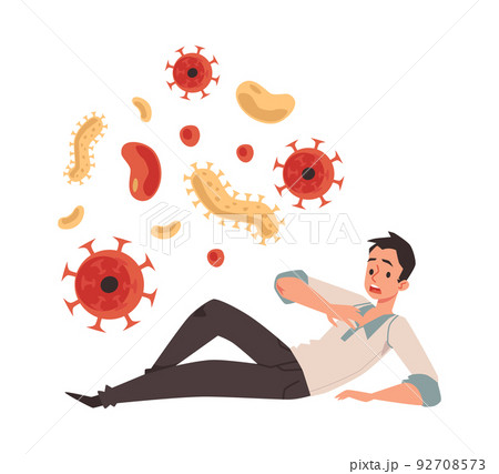 Man with anxiety of germs has panic attack, flat vector illustration isolated. 92708573