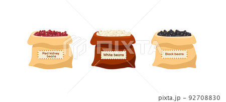 Sacks with red, black and white kidney beans, flat vector illustration isolated. 92708830