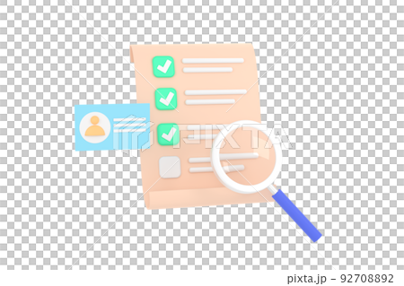 Id card with magnifying glass, checklist paper, recruitment staff, human resources, job search, job application Id card with magnifying glass, checklist paper, recruitment staff, human resources, job search, job application 92708892