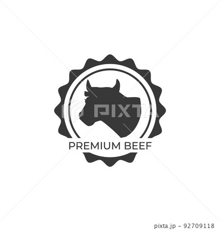 Premium beef products emblem or logo with cow head vector illustration isolated. Premium beef products emblem or logo with cow head vector illustration isolated. 92709118
