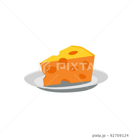 Piece of cheese on plate flat vector illustration isolated on white background. Piece of cheese on plate flat vector illustration isolated on white background. 92709124