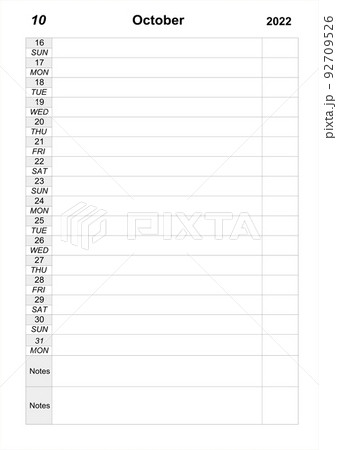 Calendar planner for second half of october 2022. work organizer 92709526