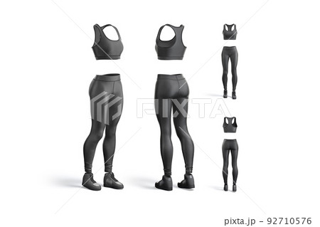 Blank black women sport uniform mock up, different views 92710576