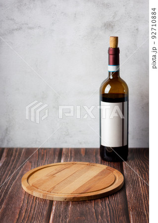 Wine bottles on wooden background. Space for text. 92710884