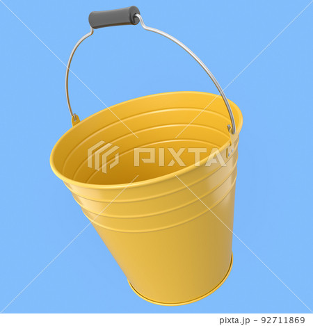 Empty metal garden bucket for hydration of plants isolated on a blue background 92711869