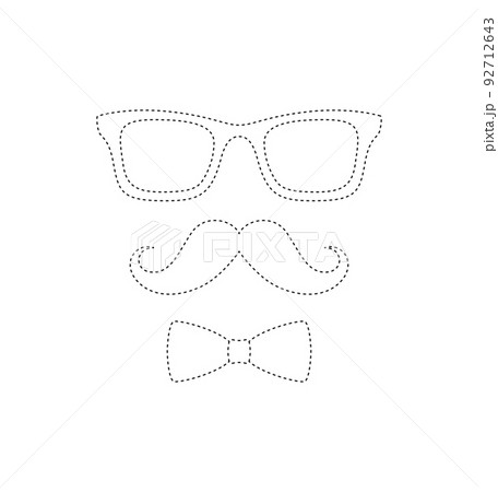 Mustache, Bow Tie, and Glasses tracing worksheet for kids 92712643