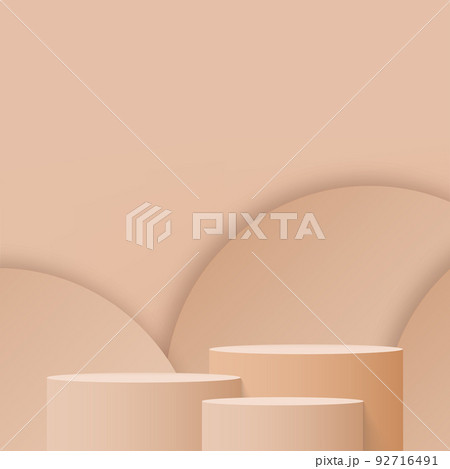 3d cream color podium and minimal cream color wall scene. 3d podium minimal abstract background. Vector 92716491