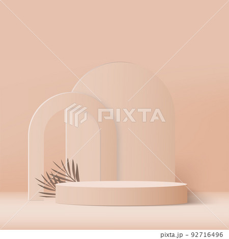 3d cream color podium and minimal cream color wall scene. 3d podium minimal abstract background. Vector 3d cream color podium and minimal cream color wall scene. 3d podium minimal abstract background. Vector 92716496