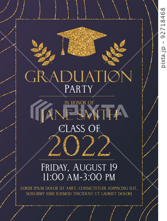 Dark with gold glitter Graduation party 2022 invitation card. 92718468