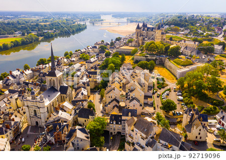 View of Saumur with medieval fortified Chateau and parish church View of Saumur with medieval fortified Chateau and parish church 92719096
