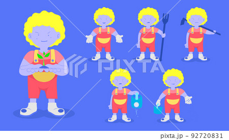 set of the farmer man standing for plant and fill fertilizer and watering a tree and holding the agriculturist equipment. character design. vector illustration eps10 set of the farmer man standing for plant and fill fertilizer and watering a tree and holding the agriculturist equipment. character design. vector illustration eps10 92720831