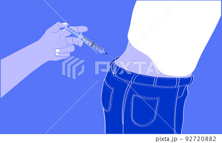 hand holding the syringe inject a drug (coronavirus disease covid-19) to human's bottom.vector illustration eps10 92720882
