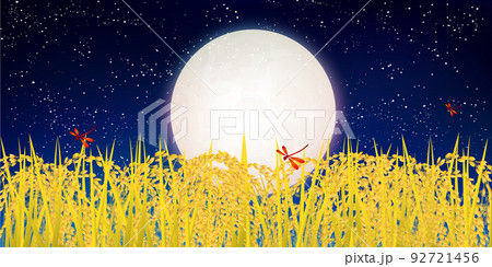 お月見 赤とんぼ 稲 背景 お月見 赤とんぼ 稲 背景 92721456