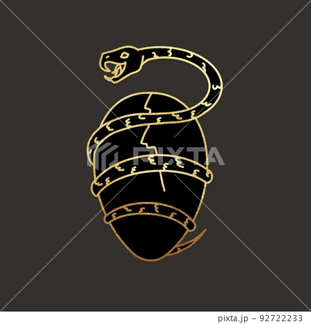 Orphic egg. Tarot card egg with snake. the egg of the universe. graphic illustration with golden lines on a dark background 92722233