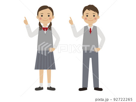 男子生徒と女子生徒の指差し 全身 92722265