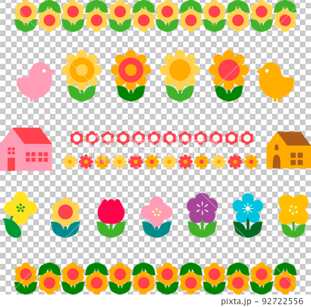 Spring flower icon pictogram symbol mark fashionable cute retro simple illustration material set 92722556