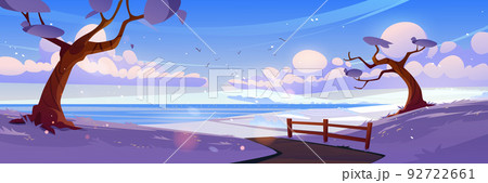 Winter countryside scene with white snow on fields 92722661