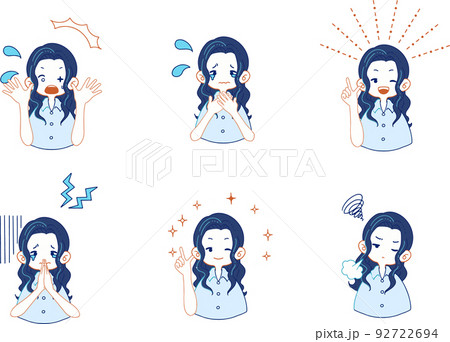 スーツ姿の女の子のいろいろな表情のイラストセット スーツ姿の女の子のいろいろな表情のイラストセット 92722694